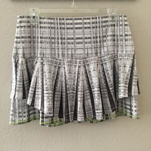 Lucky in Love Black & White geometric print layered skort with neon yellow hem